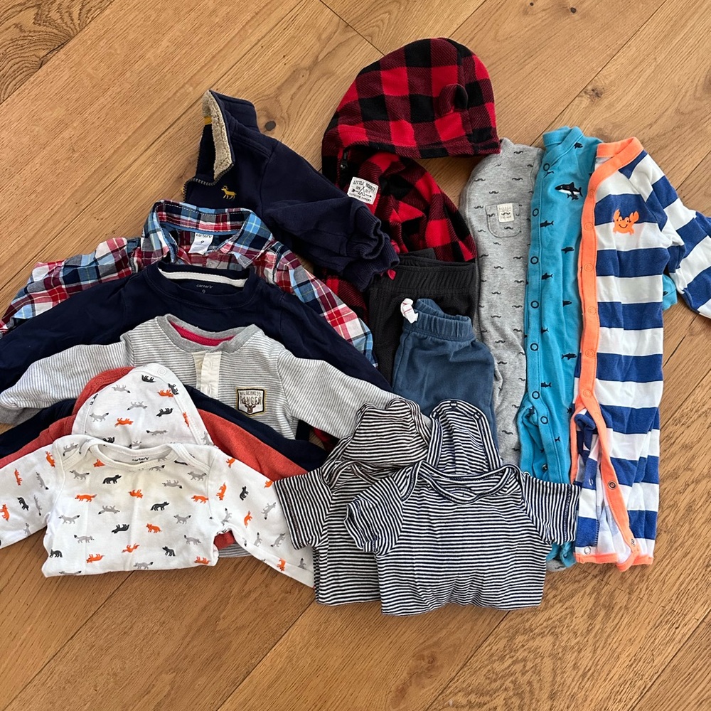 Carters 9 month Boy Multi-Piece Clothing Lot - Navy, Red, Gray, Blue